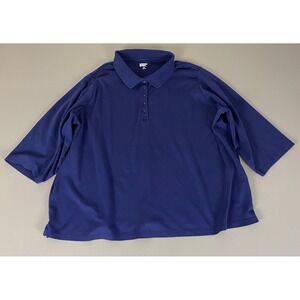 Lands End  Polo Shirt Top Women's 3X Blue 3/4‎ Sleeve Collared Button Neck *Flaw